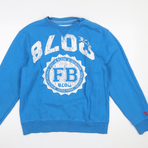 Felix Blow Blue Crew Neck Pullover Sweatshirt Women Medium Cotton Casual
