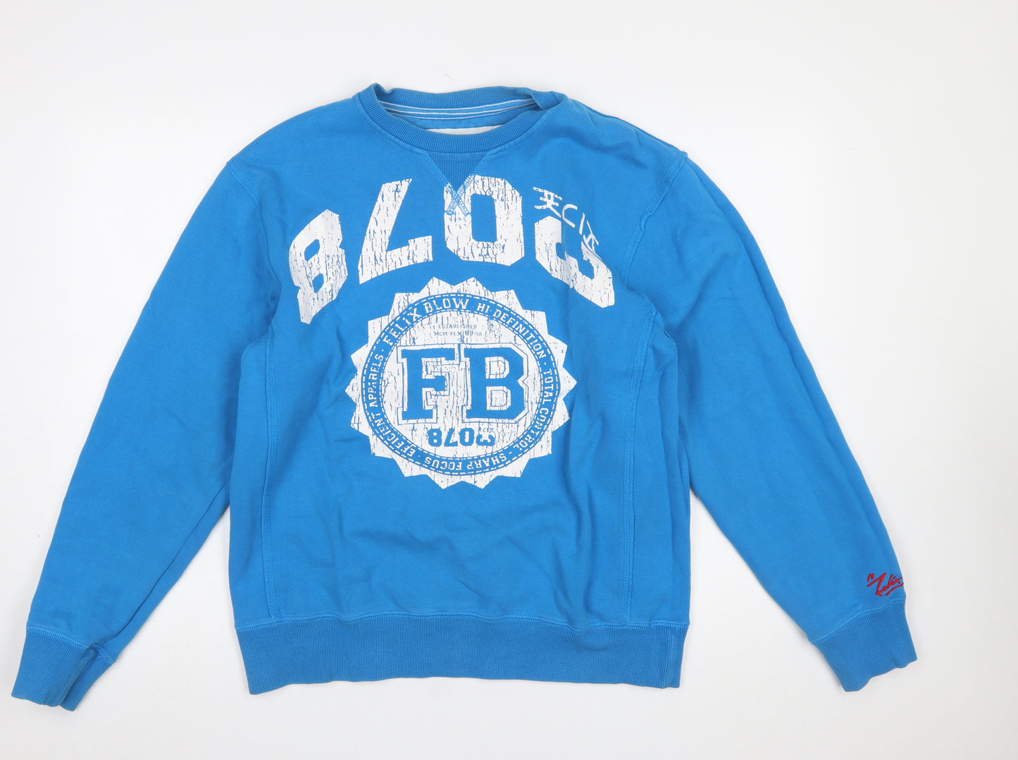Felix Blow Blue Crew Neck Pullover Sweatshirt Women Medium Cotton Casual