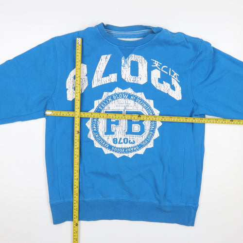 Felix Blow Blue Crew Neck Pullover Sweatshirt Women Medium Cotton Casual