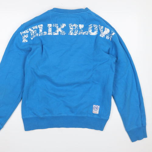 Felix Blow Blue Crew Neck Pullover Sweatshirt Women Medium Cotton Casual