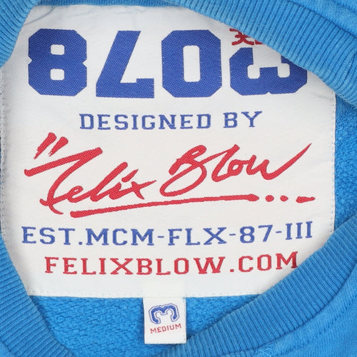Felix Blow Blue Crew Neck Pullover Sweatshirt Women Medium Cotton Casual
