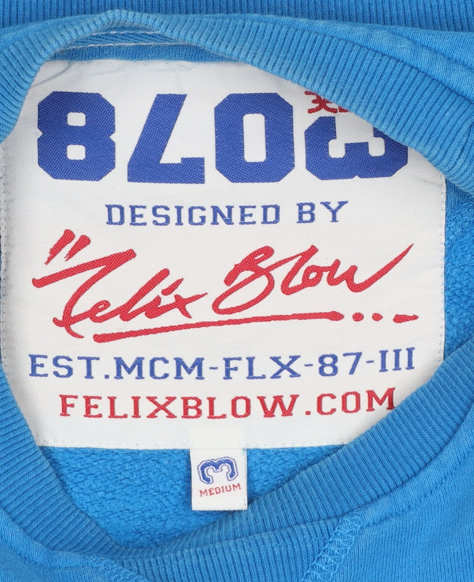 Felix Blow Blue Crew Neck Pullover Sweatshirt Women Medium Cotton Casual