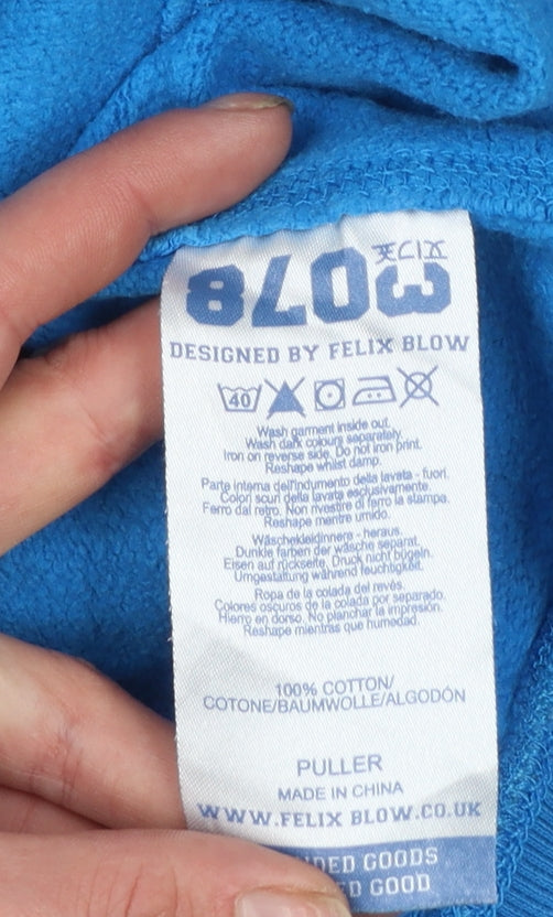 Felix Blow Blue Crew Neck Pullover Sweatshirt Women Medium Cotton Casual