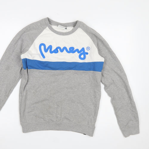 Money Boys Grey Colourblock Logo Sweatshirt 14-15 Years Pullover Crew Neck