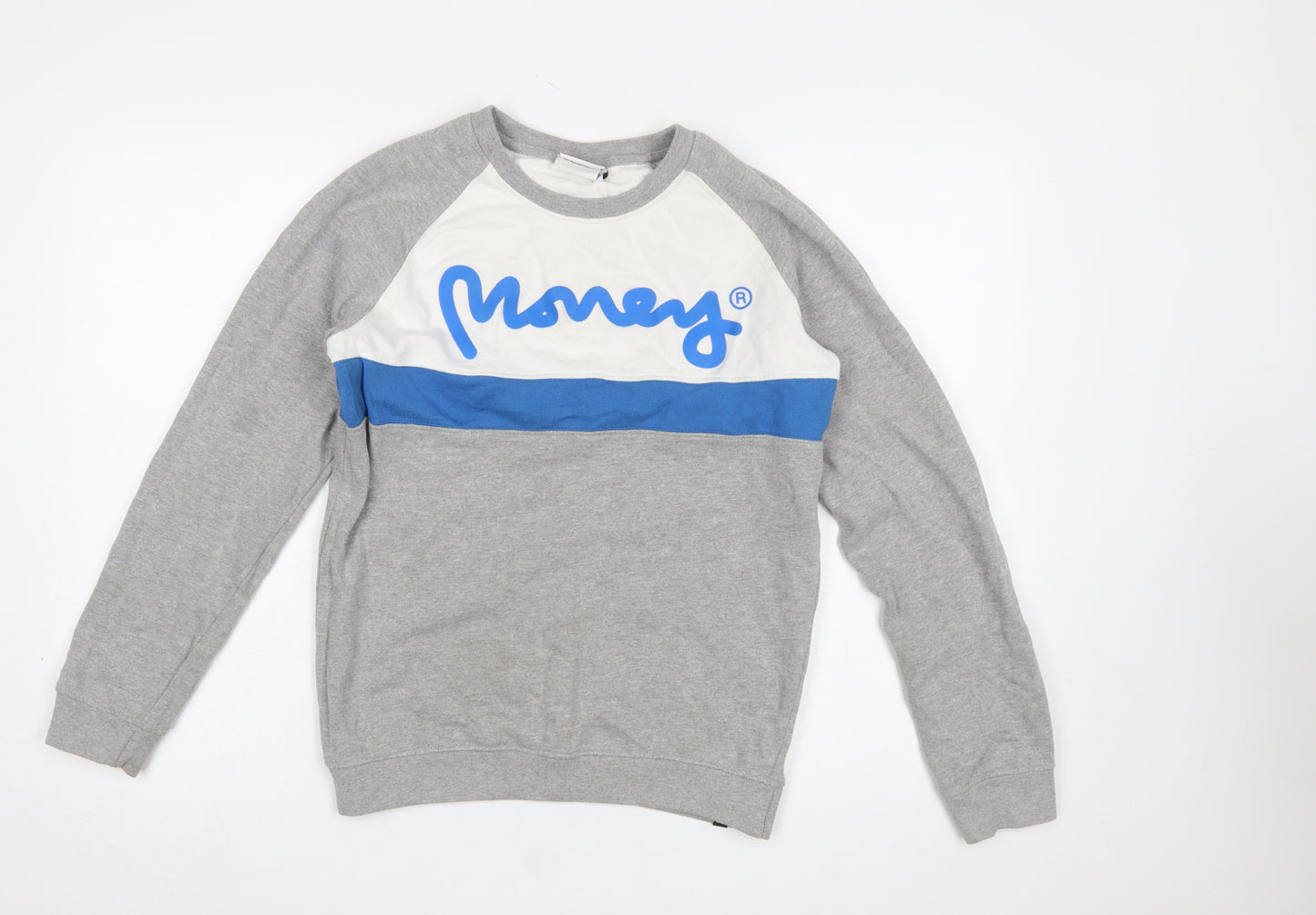 Money Boys Grey Colourblock Logo Sweatshirt 14-15 Years Pullover Crew Neck
