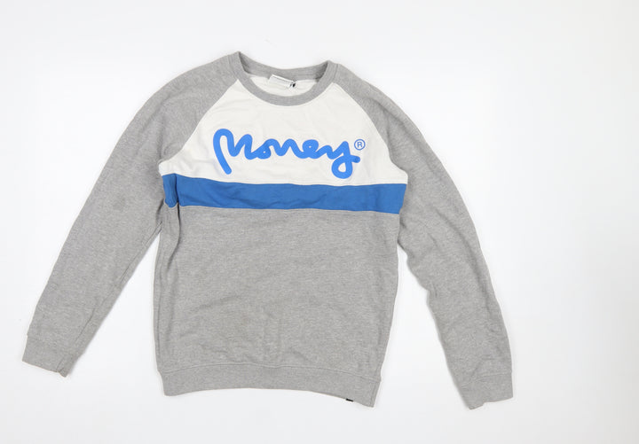 Money Boys Grey Colourblock Logo Sweatshirt 14-15 Years Pullover Crew Neck