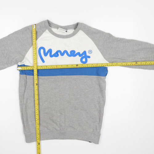 Money Boys Grey Colourblock Logo Sweatshirt 14-15 Years Pullover Crew Neck