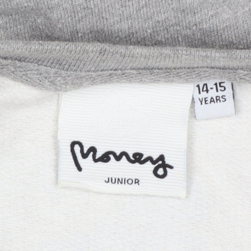 Money Boys Grey Colourblock Logo Sweatshirt 14-15 Years Pullover Crew Neck
