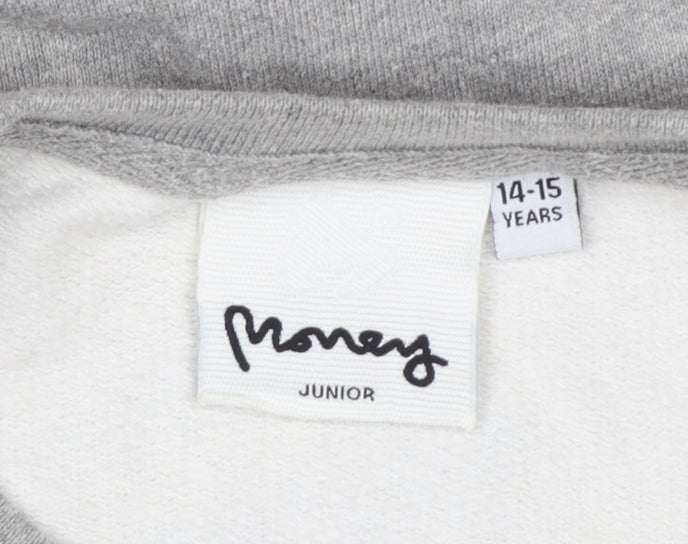 Money Boys Grey Colourblock Logo Sweatshirt 14-15 Years Pullover Crew Neck