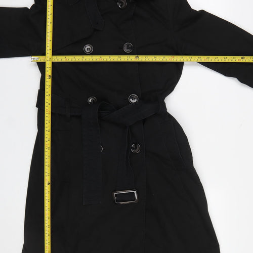 Zara Basic Women's Black Trench Coat Size 12 Belted Mid-Length
