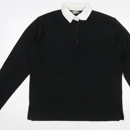 Rugby by Phase One Men's Black 2XL Long Sleeve Cotton Polo Shirt