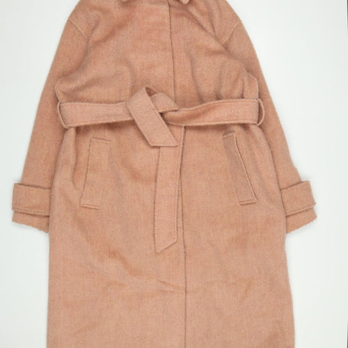 ASOS Women Pink Wool Blend Belted Long Overcoat Size 10