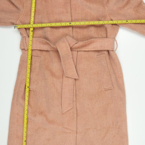 ASOS Women Pink Wool Blend Belted Long Overcoat Size 10
