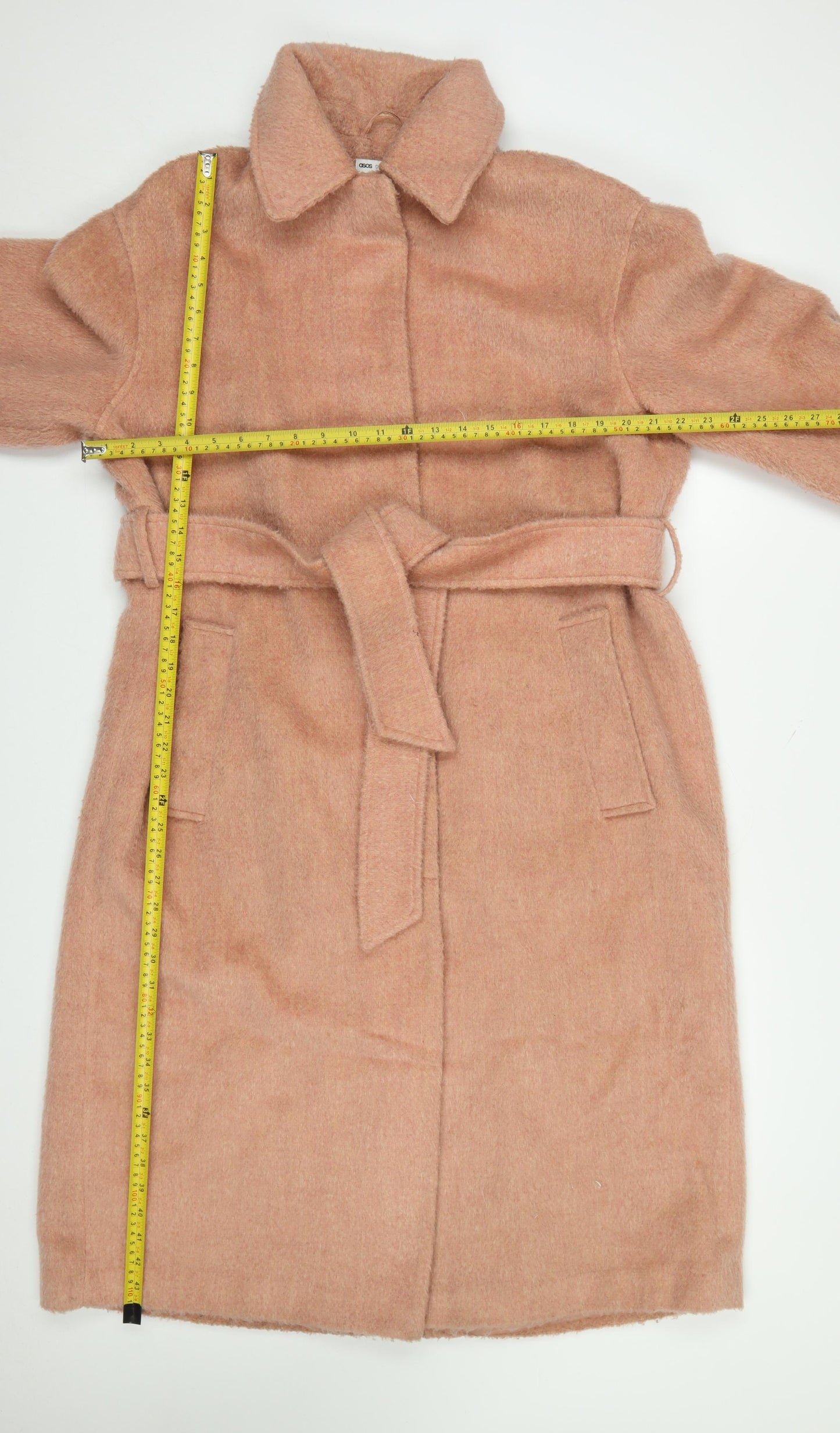 ASOS Women Pink Wool Blend Belted Long Overcoat Size 10