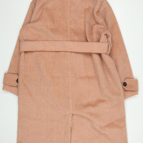 ASOS Women Pink Wool Blend Belted Long Overcoat Size 10