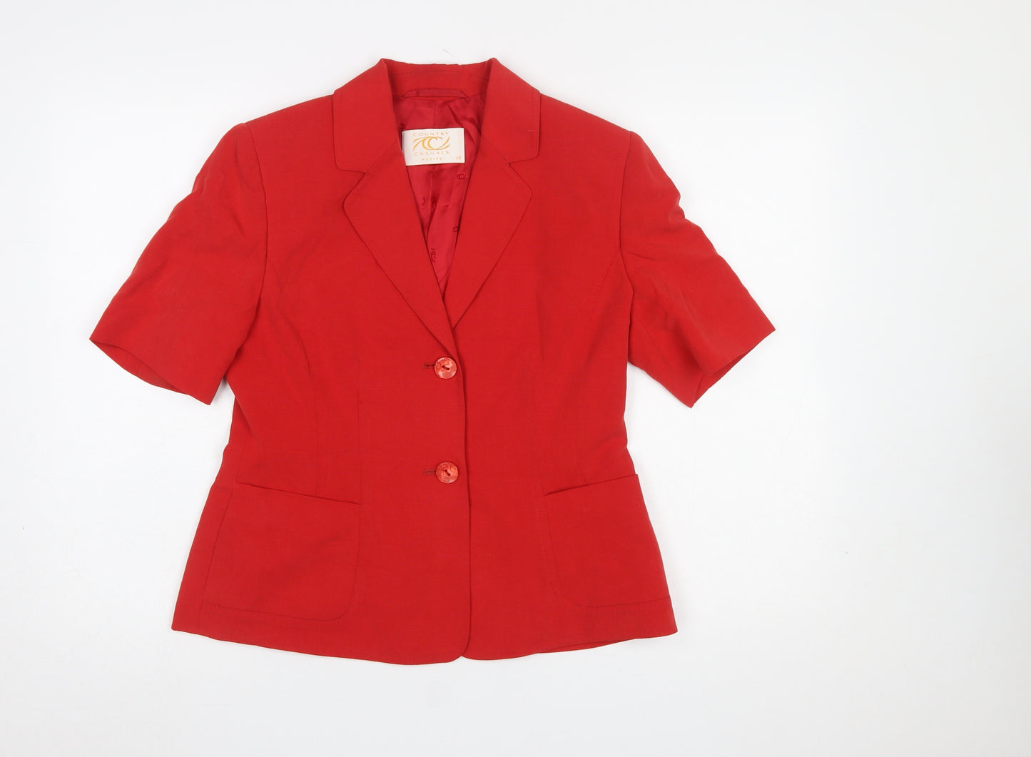 Country Casuals Red Petite Linen Blend Short Sleeve Suit Jacket Size 10