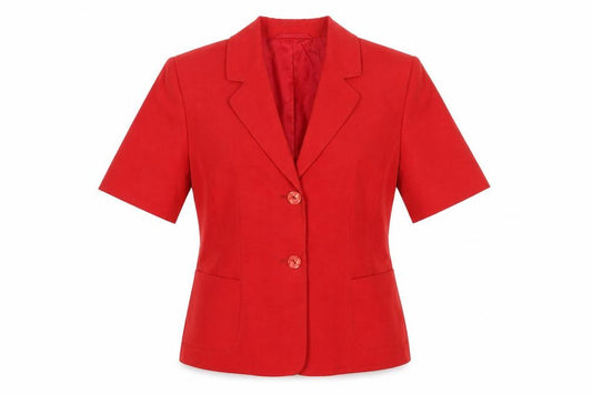 Front view of Country Casuals Red Petite Linen Blend Short Sleeve Suit Jacket, size 10