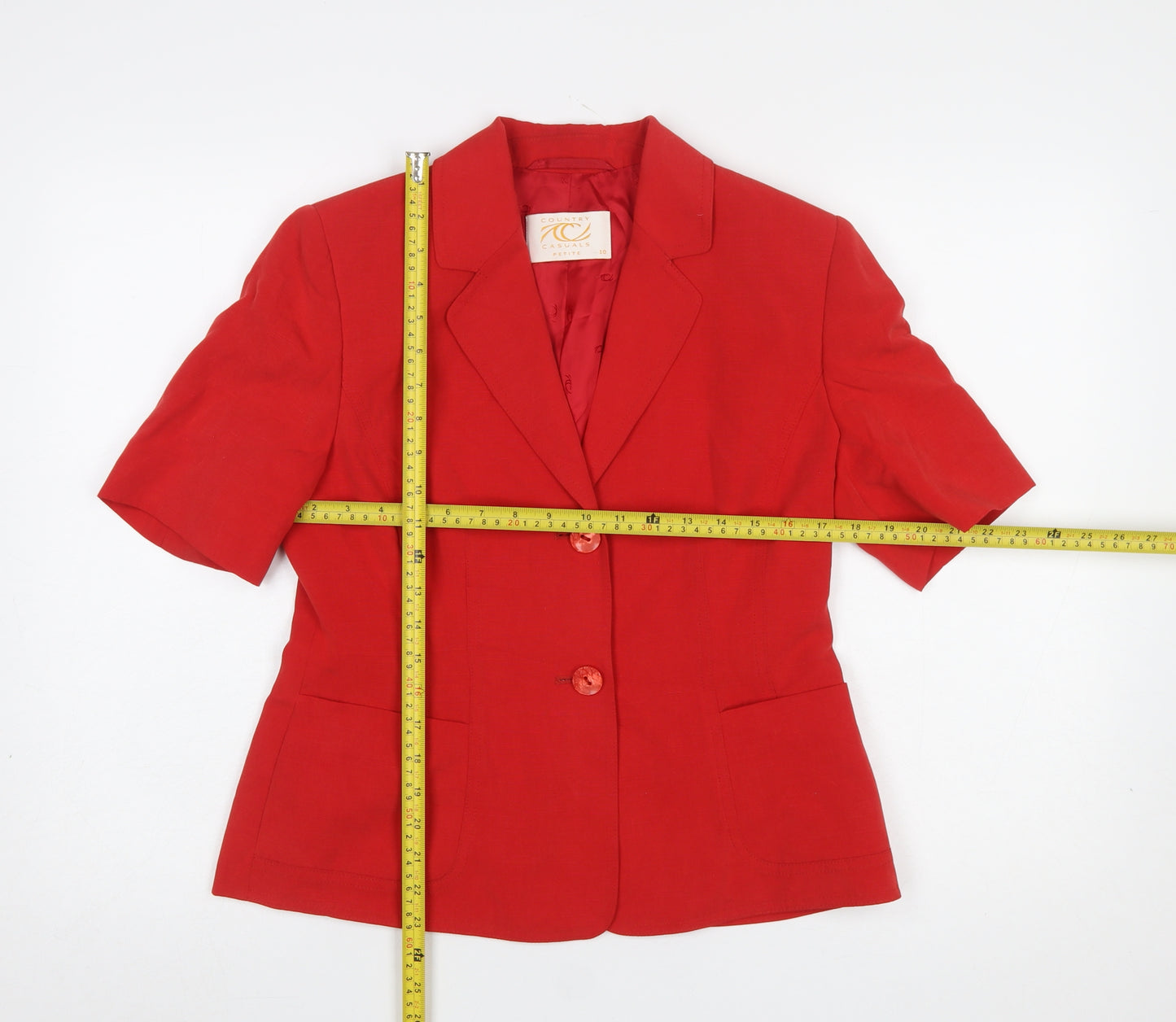 Country Casuals Red Petite Linen Blend Short Sleeve Suit Jacket Size 10