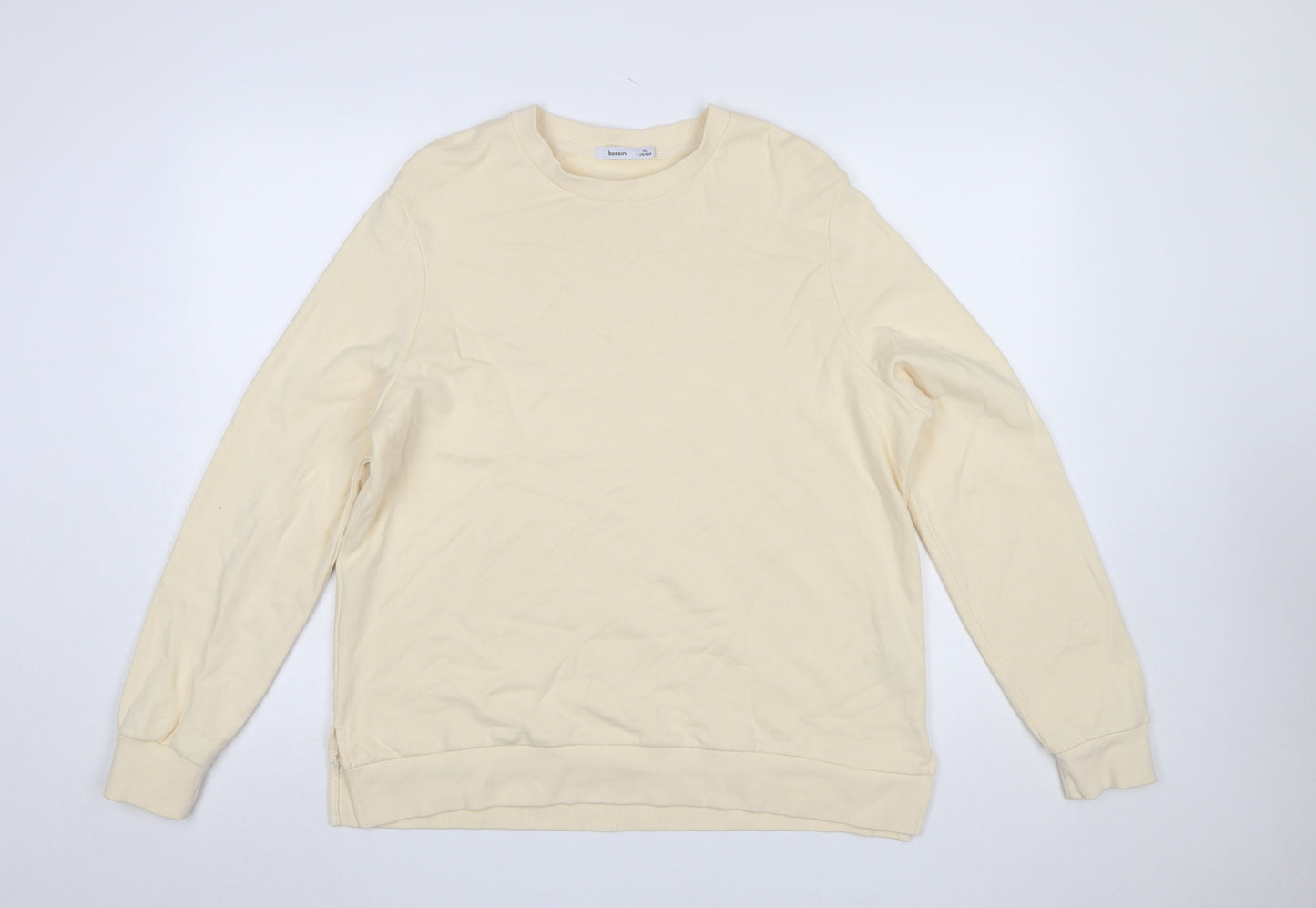 Bossini Women Beige Crew Neck Pullover Sweatshirt XL Cotton Casual