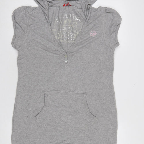 Liverpool F.C. Women's Grey Short Sleeve Hoodie Size 16 V Neck Pullover