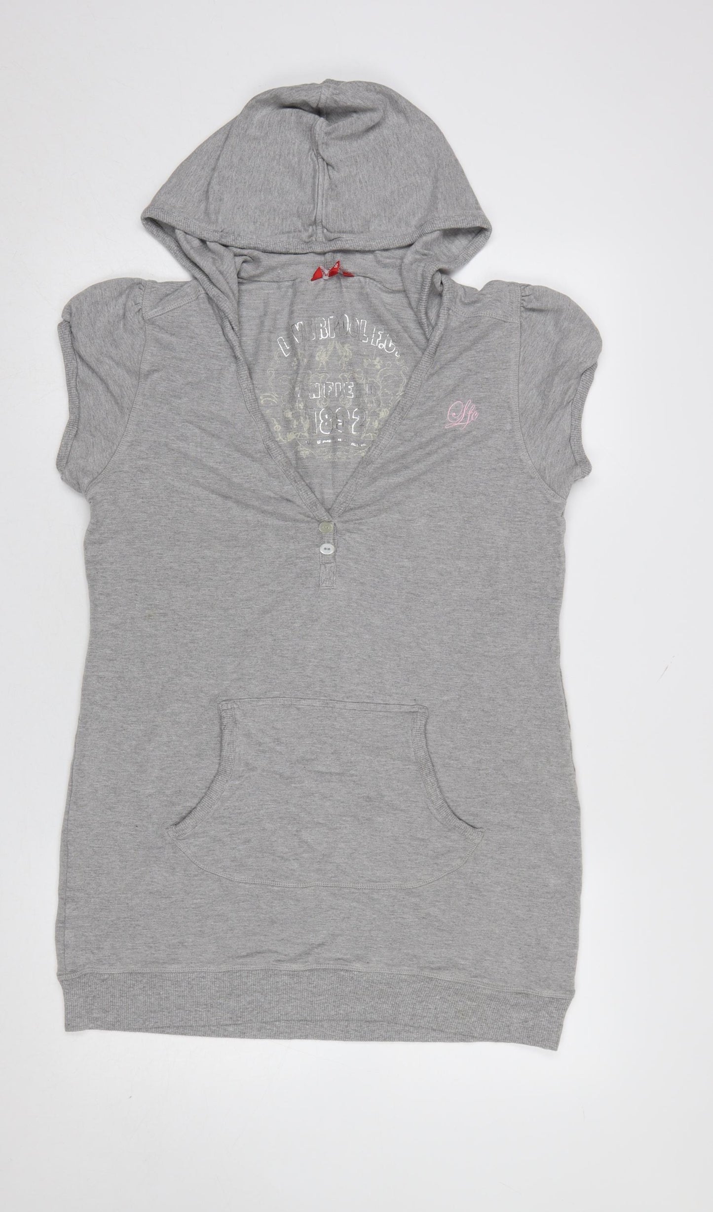 Liverpool F.C. Women's Grey Short Sleeve Hoodie Size 16 V Neck Pullover