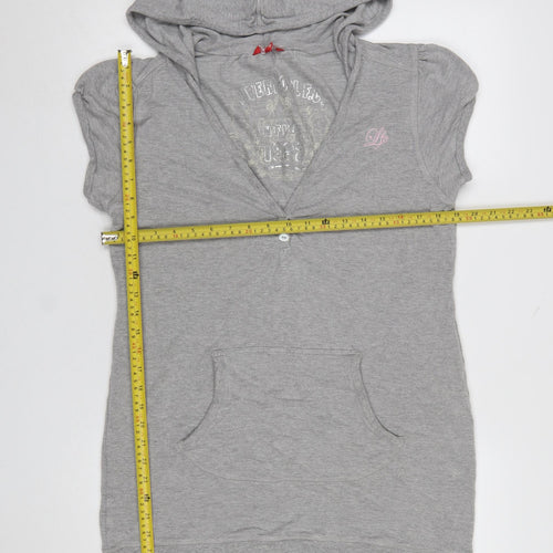 Liverpool F.C. Women's Grey Short Sleeve Hoodie Size 16 V Neck Pullover