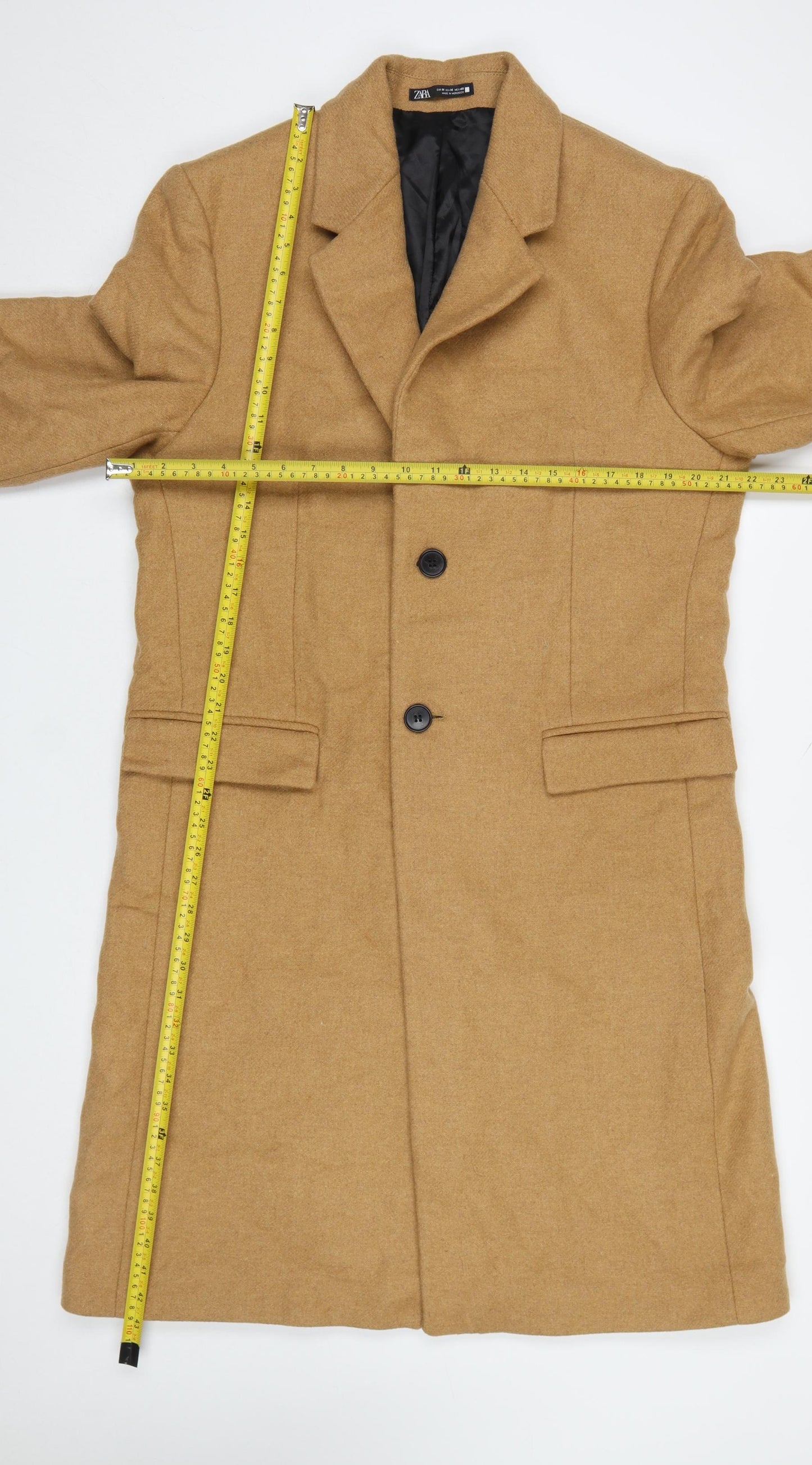 Zara Women Beige Wool Blend Long Overcoat Size 12