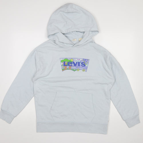 Levi's Women Blue Pullover Hoodie Medium Cotton Blend Graphic Print