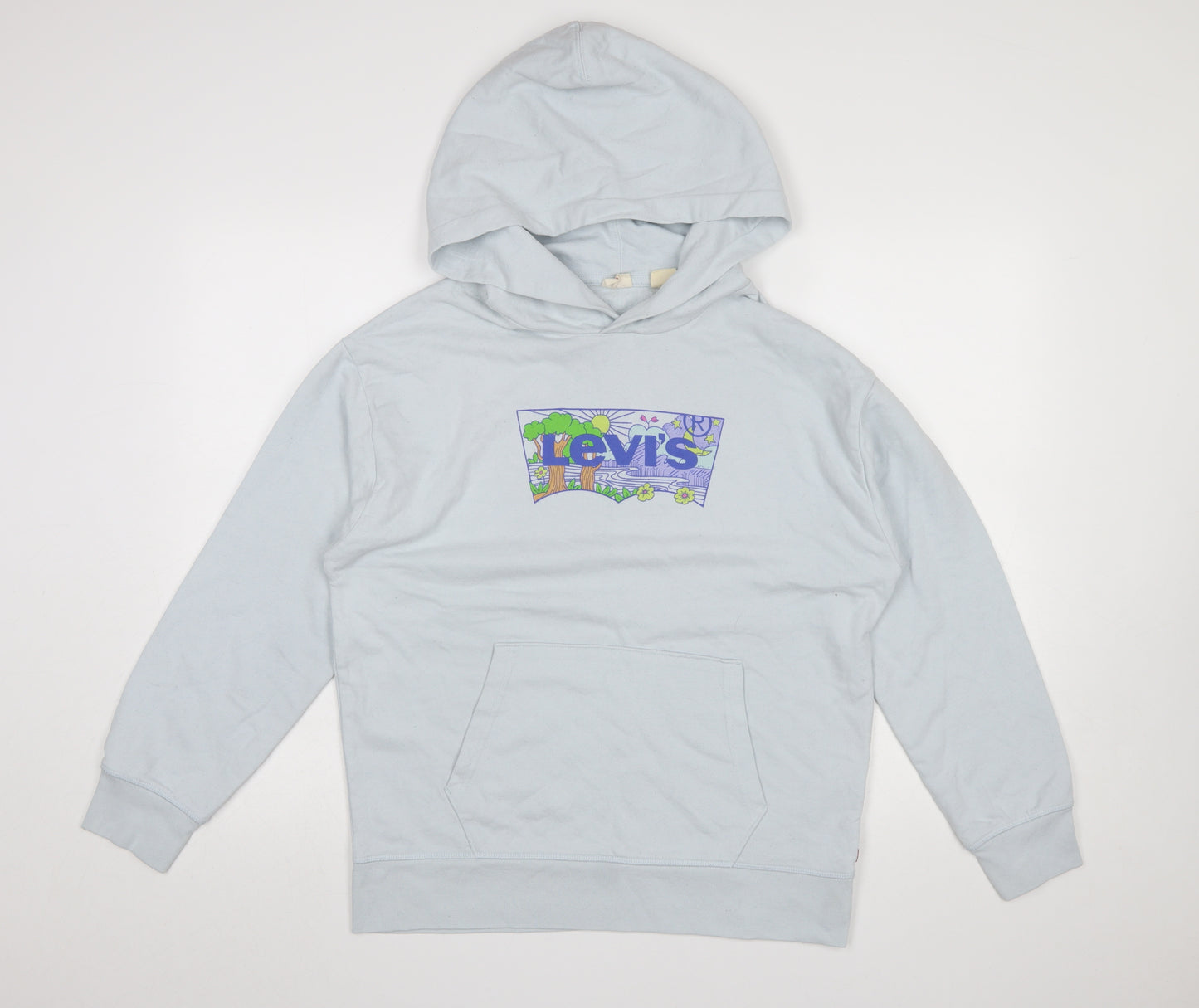 Levi's Women Blue Pullover Hoodie Medium Cotton Blend Graphic Print