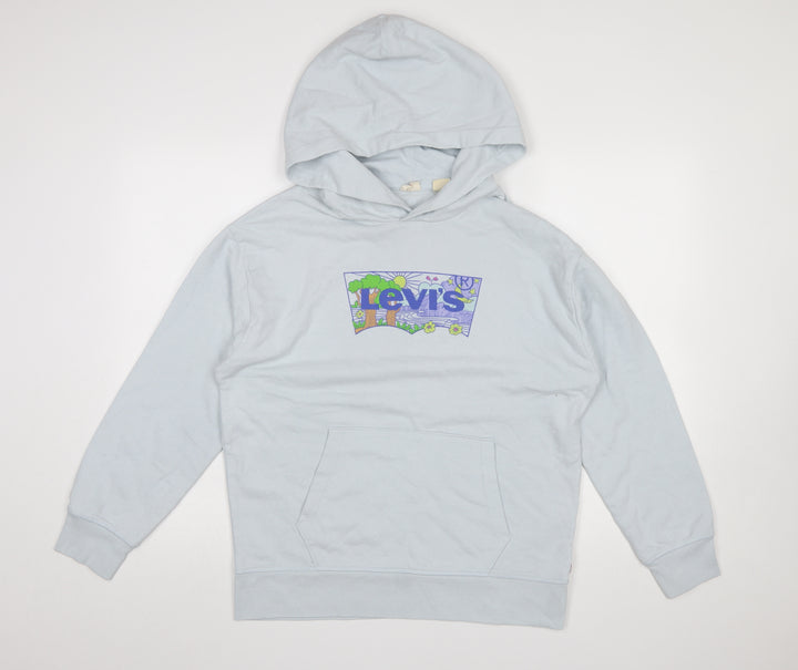 Levi's Women Blue Pullover Hoodie Medium Cotton Blend Graphic Print