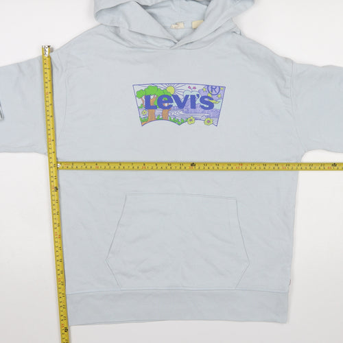 Levi's Women Blue Pullover Hoodie Medium Cotton Blend Graphic Print