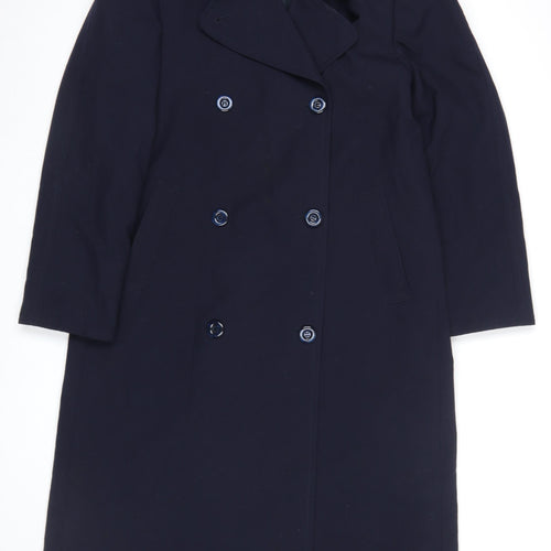Wensum Women's Blue Wool Blend Long Overcoat Size 12 Classic Style