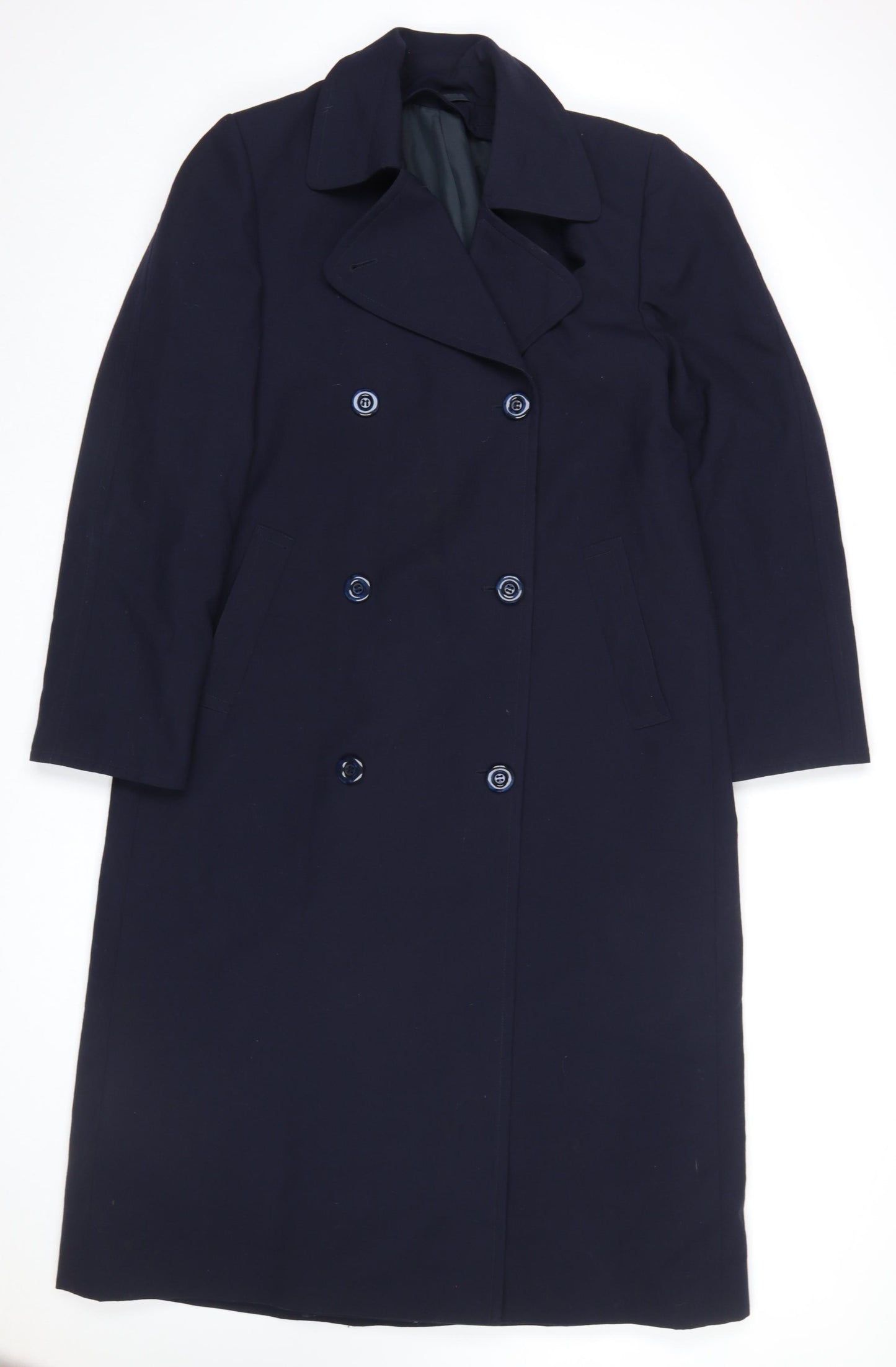 Wensum Women's Blue Wool Blend Long Overcoat Size 12 Classic Style
