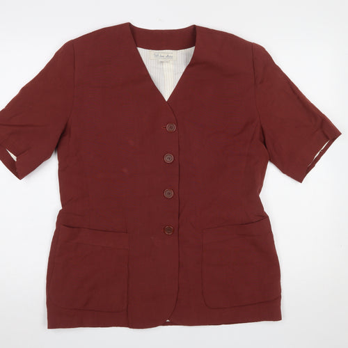 Marks and Spencer Women Burgundy Linen Blend Short Sleeve Suit Jacket UK 16