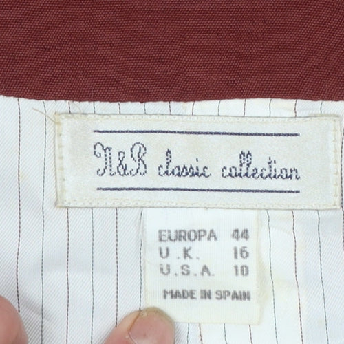 Marks and Spencer Women Burgundy Linen Blend Short Sleeve Suit Jacket UK 16