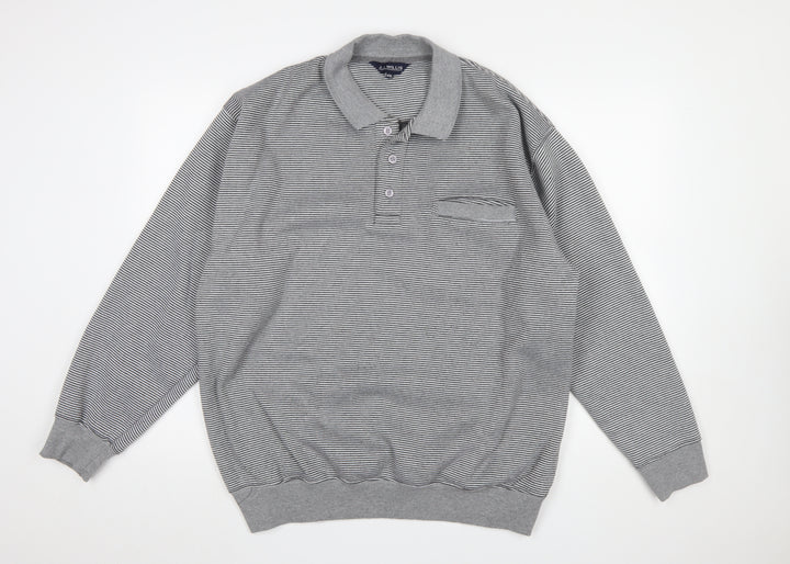 J.J. Willis Men’s Grey Striped Collared Henley Sweatshirt 2XL