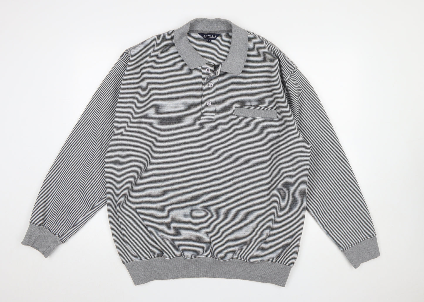 J.J. Willis Men’s Grey Striped Collared Henley Sweatshirt 2XL