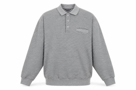 Front view of J.J. Willis Men’s Grey Striped Collared Henley Sweatshirt 2XL