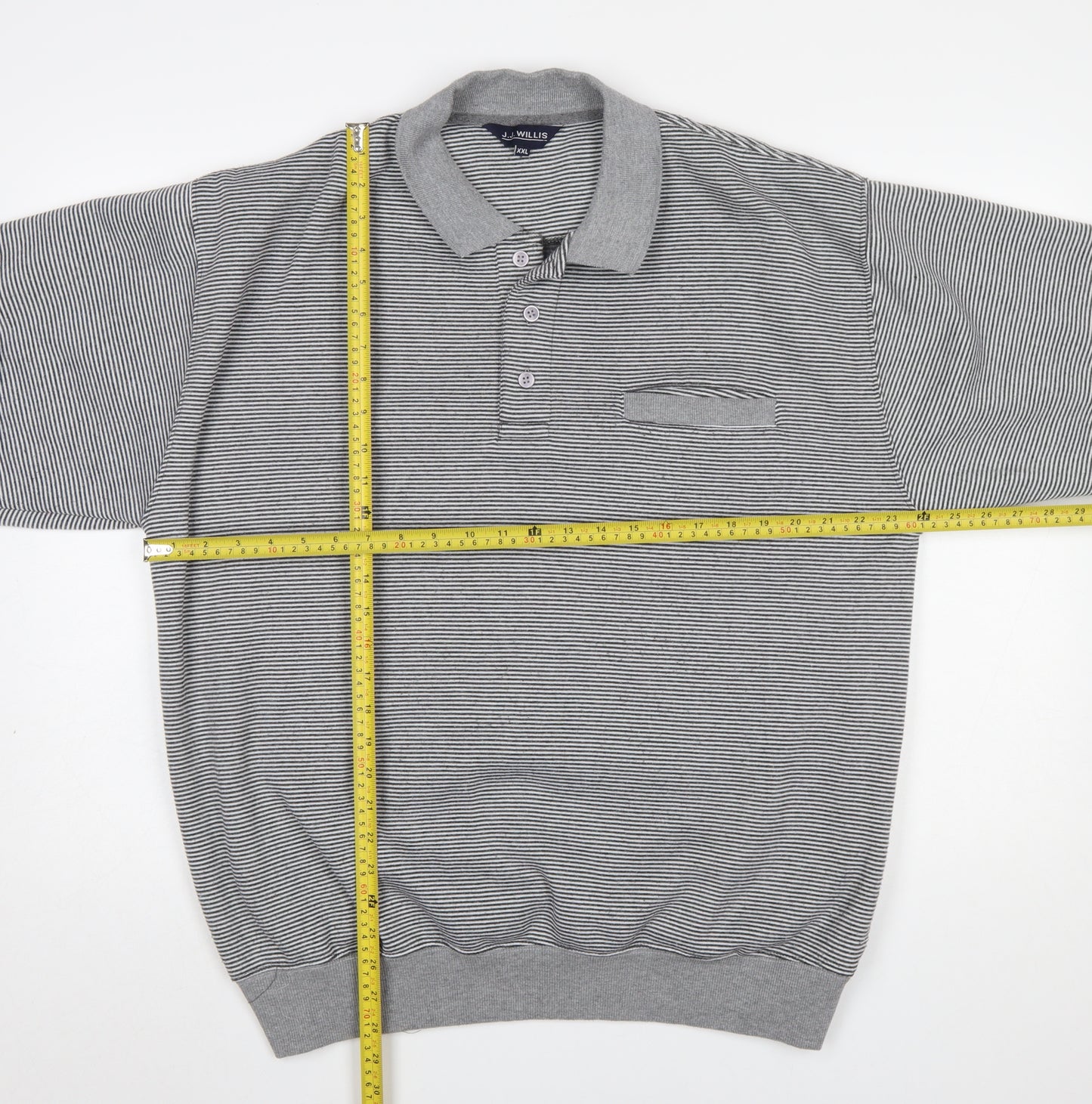 J.J. Willis Men’s Grey Striped Collared Henley Sweatshirt 2XL