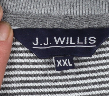 J.J. Willis Men’s Grey Striped Collared Henley Sweatshirt 2XL