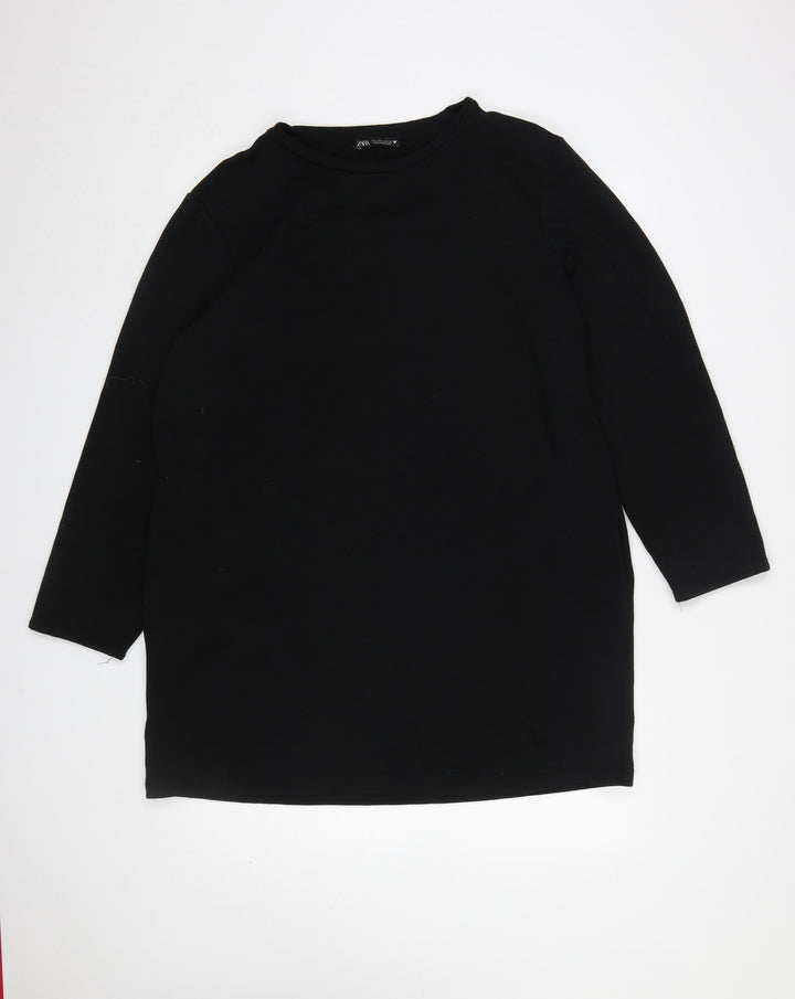 Zara Women Black Long Sleeve Shift Knee Length Dress Size 14