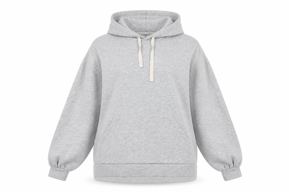 Front view of ASOS Design Women’s Grey Pullover Hoodie, size UK 12, Relaxed Fit