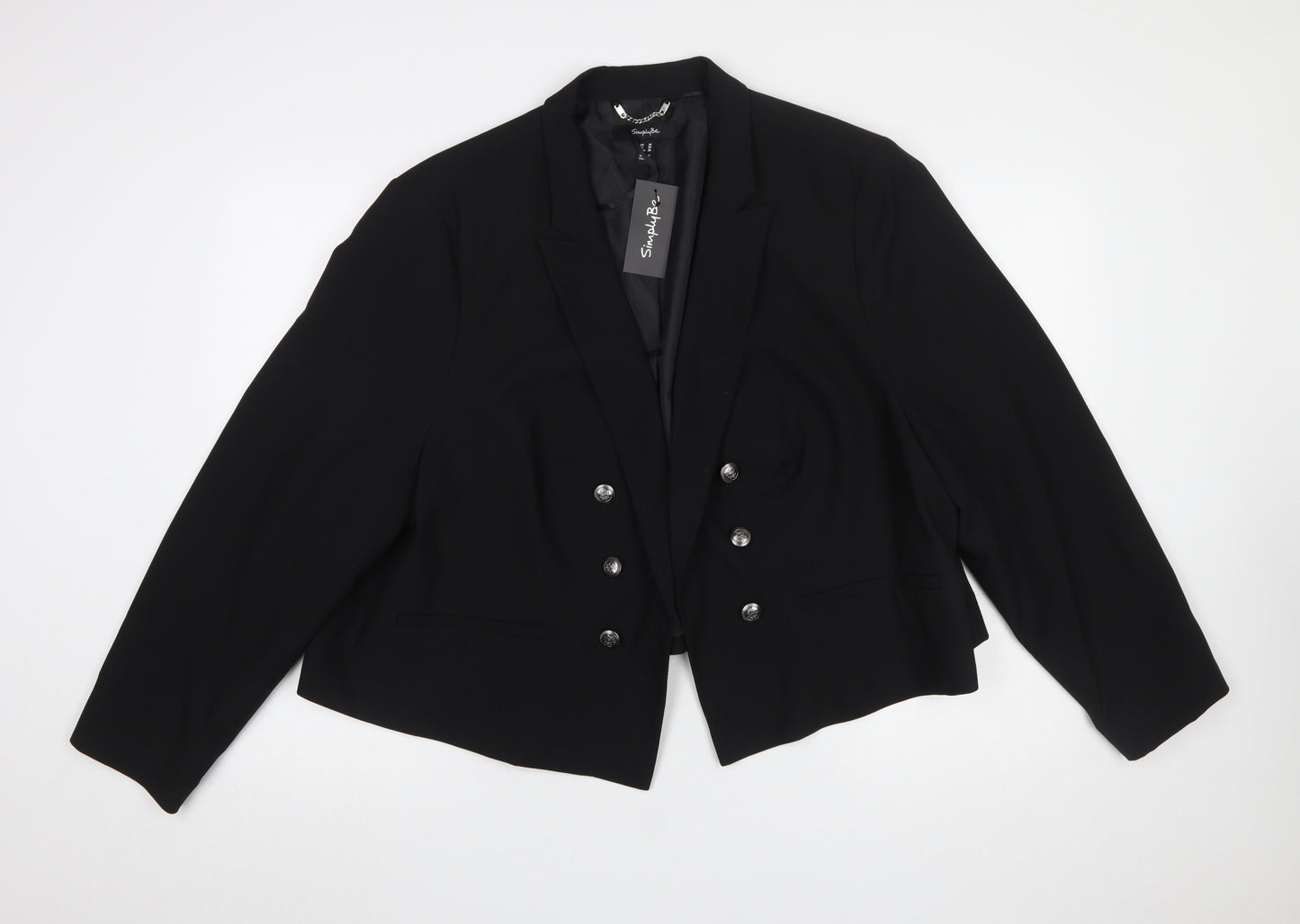 Simply Be Women's Black Double-Breasted Blazer Jacket Size 30