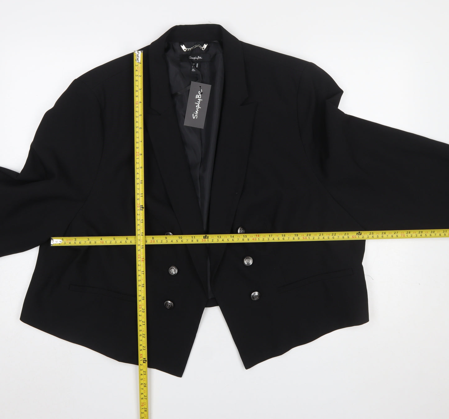 Simply Be Women's Black Double-Breasted Blazer Jacket Size 30