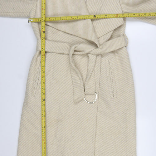 MNG Womens Beige Wool Blend Long Belted Overcoat Size 12
