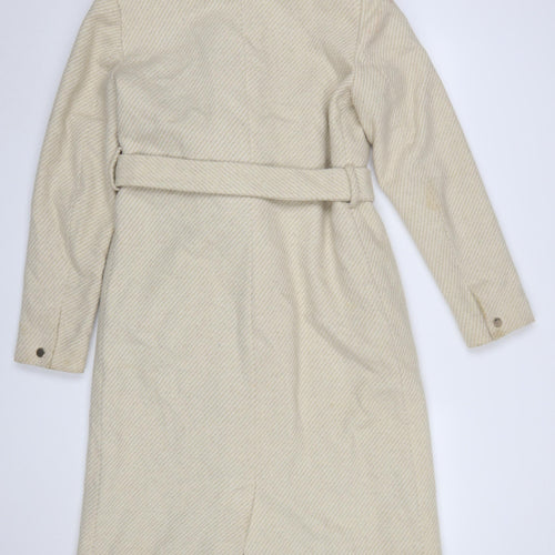 MNG Womens Beige Wool Blend Long Belted Overcoat Size 12