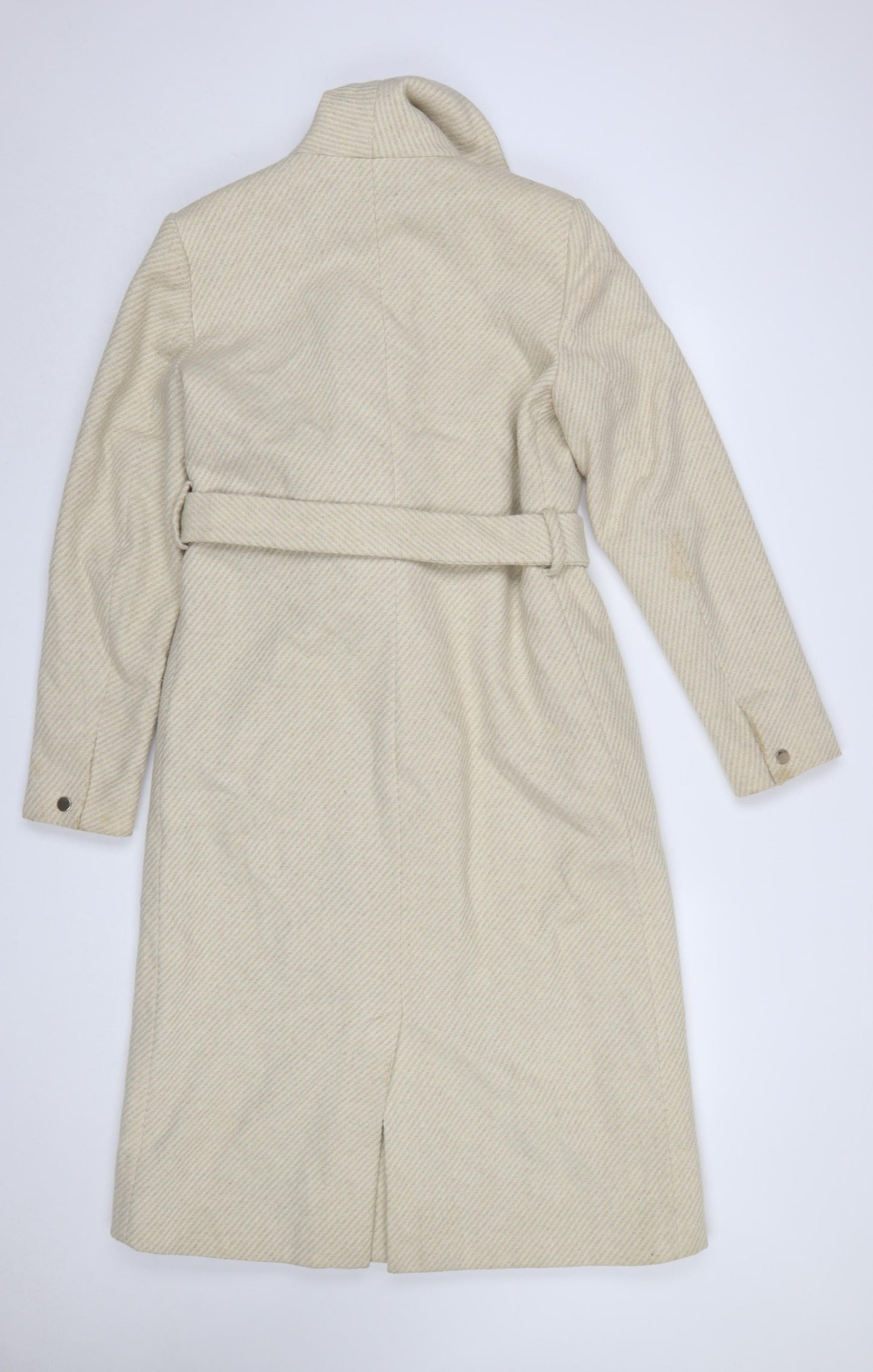 MNG Womens Beige Wool Blend Long Belted Overcoat Size 12