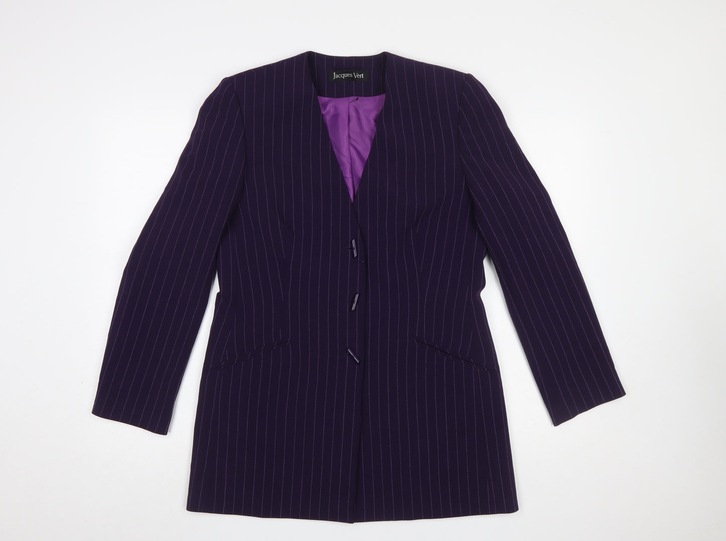 Jacques Vert Women’s Purple Pinstripe Long Blazer Size 10