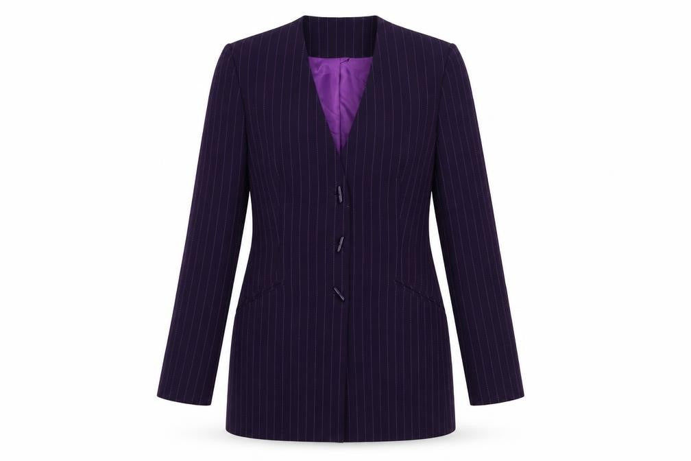 Front view of Jacques Vert Women’s Purple Pinstripe Long Blazer, size UK 10