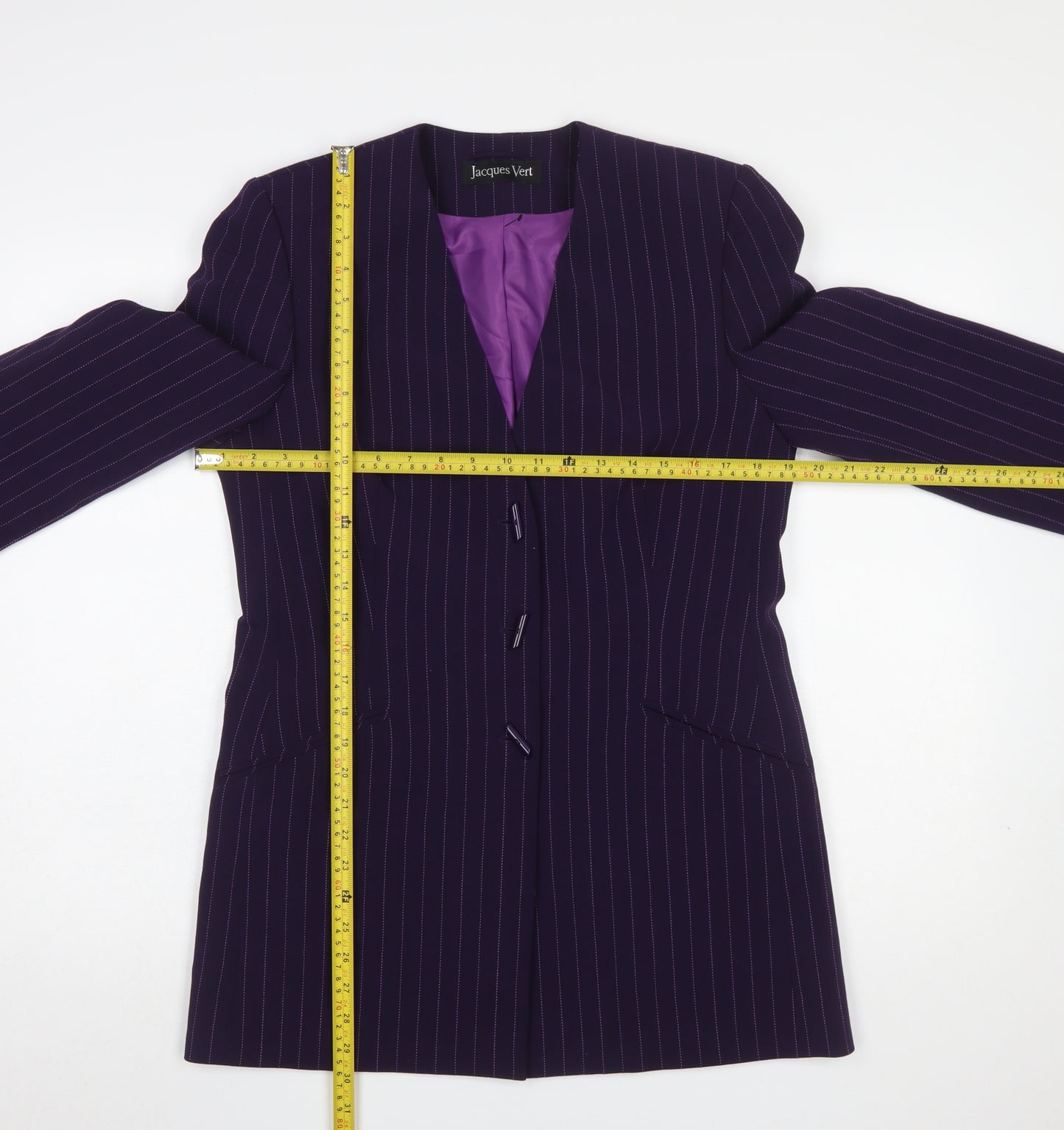 Jacques Vert Women’s Purple Pinstripe Long Blazer Size 10